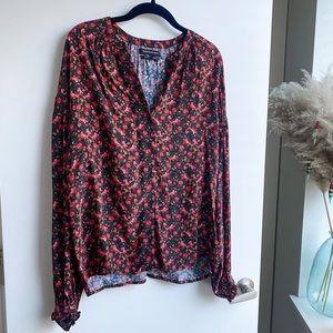 Something Navy Moody Floral Button Down Blouse